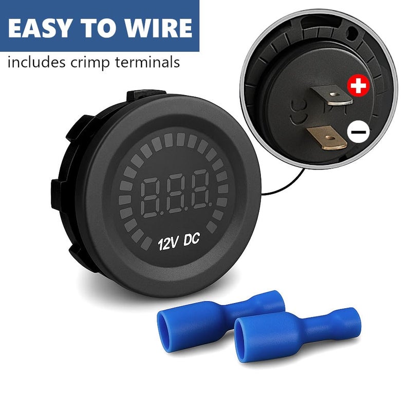MGI SpeedWare 12vDC Voltmeter Gauge with Blue LED Digital Display (Short Body) - Image 3
